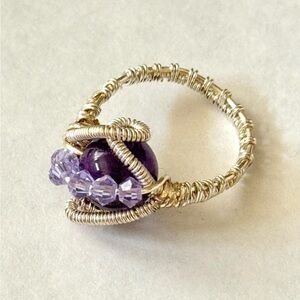 Amethyst and Swarovski Purple Wire Wrapped Ring